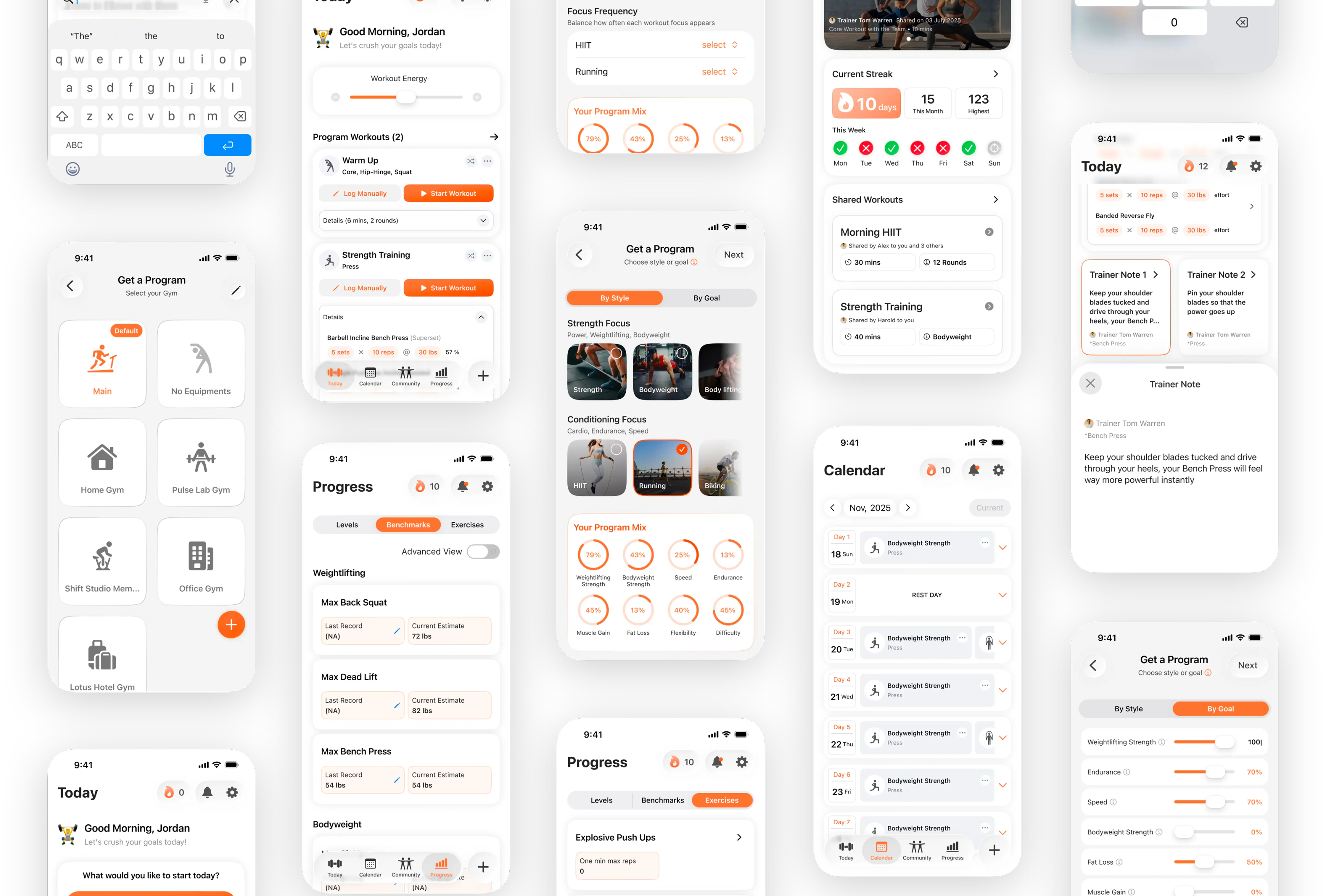 Ardor fitness app light mode UI collage